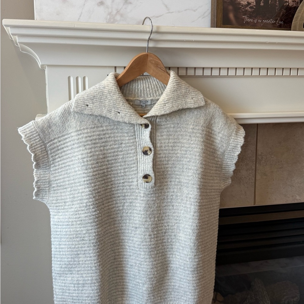 FRNCH Light Gray Knit Top with Collar
